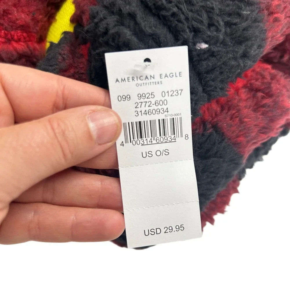 American Eagle Buffalo Plaid‎ Plush Throw Blanket Red Black 50x60 NWT Cozy